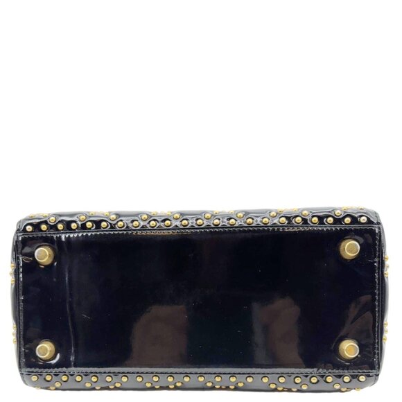 Christian Dior Lady Dior Medium Studded Cannage Patent Leather Crossbody Black - Picture 7 of 11